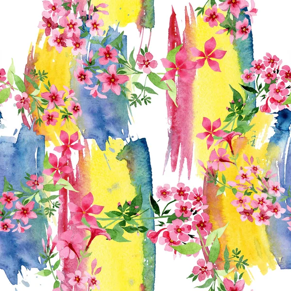 Pink phlox foral botanical flower. Watercolor background illustration set. Seamless background pattern. — Stock Photo, Image