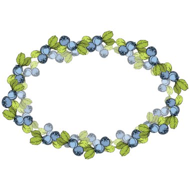 Vektör Blueberry mavi ve yeşil mürekkep sanat kazınmış. Çilek ve yeşil yaprakları. Çerçeve kenarlığı süsleme Meydanı.