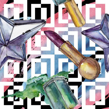 Moda kroki glamour çizimde bir suluboya stil izole öğesi. Sorunsuz arka plan deseni.