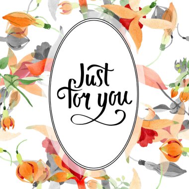 Kırmızı turuncu fuşya botanik çiçek. Vahşi bahar yaprak izole kır çiçeği. Suluboya arka plan illüstrasyon küme. Suluboya çizim moda aquarelle izole. Çerçeve kenarlığı süsleme Meydanı.