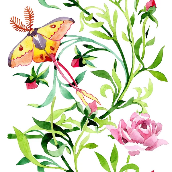 Pink rose ornament floral botanical flower. Watercolor background illustration set. Seamless background pattern.