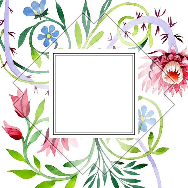 Różowy ornament kwiatowy botaniczny kwiat lotosu. Zestaw ilustracji tle akwarela. Ramki granicznej ornament square. — Zdjęcie stockowe