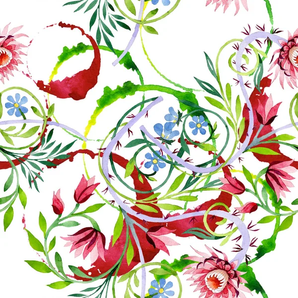 Rózsaszín dísz virág botanikai lótuszvirág. Akvarell háttér illusztráció készlet. Varratmentes háttérben minta. — Stock Fotó