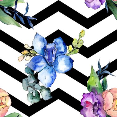 Şakayık buketleri botanik çiçek. Suluboya arka plan illüstrasyon küme. Sorunsuz arka plan deseni.