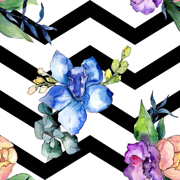 Peony bouquets floral botanical flower. Watercolor background illustration set. Seamless background pattern.