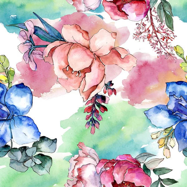 Bouquets de pivoine fleur botanique florale. Ensemble d'illustration de fond aquarelle. Modèle de fond sans couture . — Photo