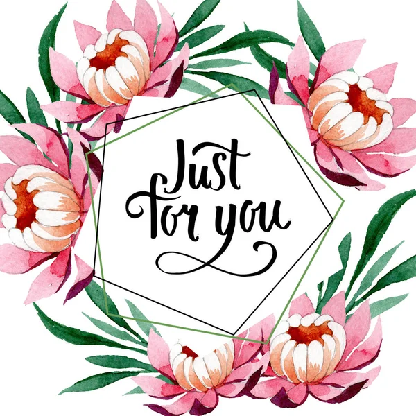 Adorno de loto rosa flor botánica floral. Conjunto de ilustración de fondo acuarela. Marco borde ornamento cuadrado . — Foto de Stock