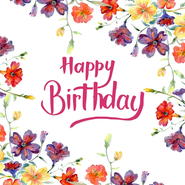 Buket kırmızı ve sarı çiçek botanik çiçekler. Suluboya arka plan illüstrasyon küme. Çerçeve kenarlığı süsleme Meydanı.