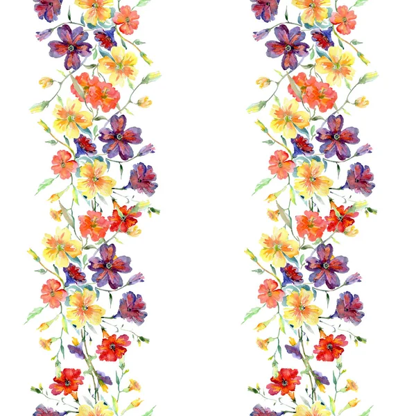 Boeket rode en gele bloemen botanische bloemen. Aquarel achtergrond afbeelding instellen. Naadloze achtergrondpatroon. — Stockfoto