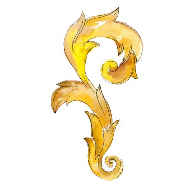 Altın monogram çiçek süsleme. Barok izole öğeleri Tasarla. Suluboya arka plan illüstrasyon seti.