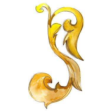 Altın monogram çiçek süsleme. Barok izole öğeleri Tasarla. Suluboya arka plan illüstrasyon seti.
