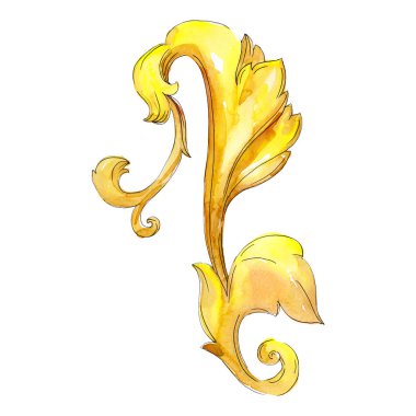 Altın monogram çiçek süsleme. Barok izole öğeleri Tasarla. Suluboya arka plan illüstrasyon seti.