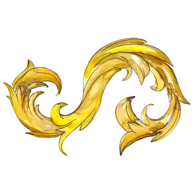 Altın monogram çiçek süsleme. Barok izole öğeleri Tasarla. Suluboya arka plan illüstrasyon seti.