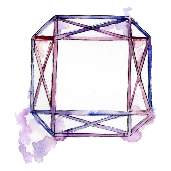 Roxo diamante pedra jóias mineral isolado. Pedra de cristal de polígono geométrico. Conjunto de ilustração de fundo aquarela . — Fotografia de Stock