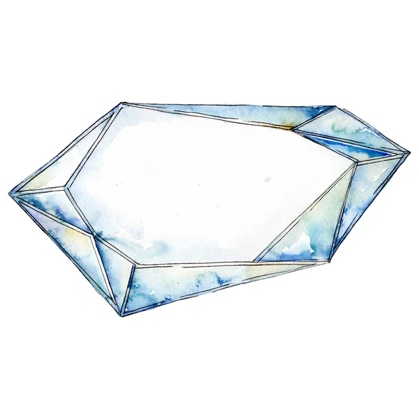 Blue diamond šperky hornin, samostatný. Geometrický polygonální kámen krystal. Sada akvarel pozadí obrázku. — Stock fotografie