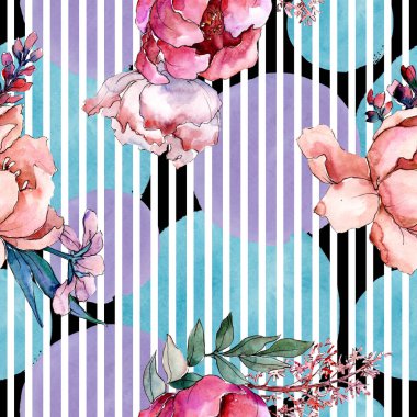 Şakayık buketleri botanik çiçek. Suluboya arka plan illüstrasyon küme. Sorunsuz arka plan deseni.