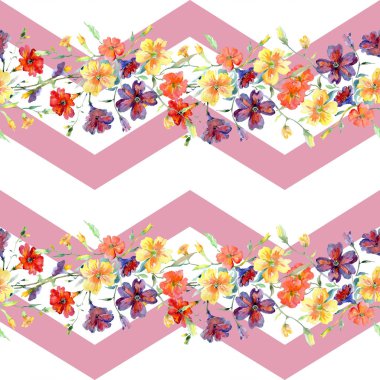 Buket kırmızı ve sarı çiçek botanik çiçekler. Suluboya arka plan illüstrasyon küme. Sorunsuz arka plan deseni.