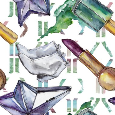 Moda kroki glamour çizimde bir suluboya stil izole öğesi. Sorunsuz arka plan deseni.