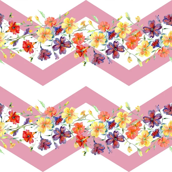 Buket kırmızı ve sarı çiçek botanik çiçekler. Suluboya arka plan illüstrasyon küme. Sorunsuz arka plan deseni.