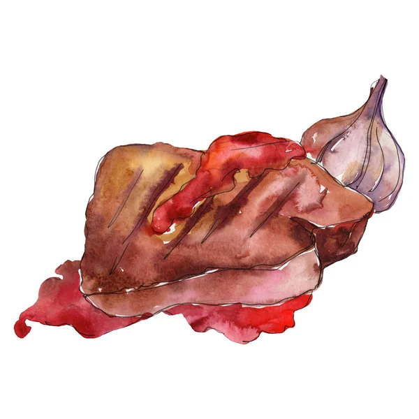 Friptură la grătar alimente gustoase într-un set de acuarelă. Aquarelle ilustrație alimentară pentru fundal. Element de friptură izolat . — Fotografie, imagine de stoc