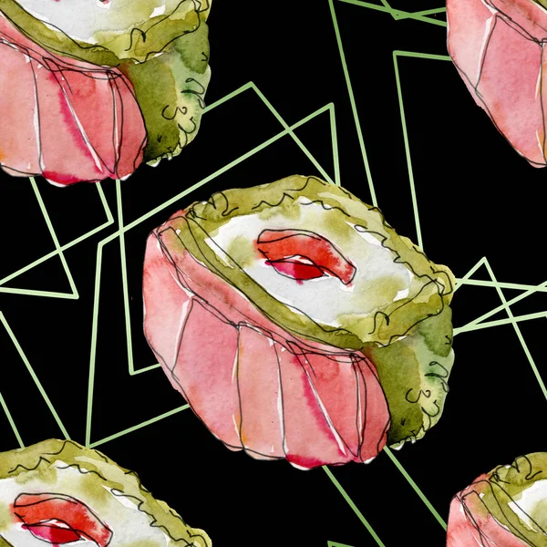 Aquarel sushi set prachtige smakelijk Japans eten illustratie. Naadloze achtergrondpatroon. — Stockfoto