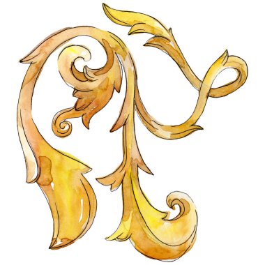 Altın monogram çiçek süsleme. Barok izole öğeleri Tasarla. Suluboya arka plan illüstrasyon seti.