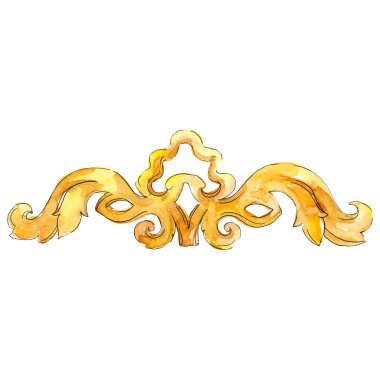 Altın monogram çiçek süsleme. Barok izole öğeleri Tasarla. Suluboya arka plan illüstrasyon seti.