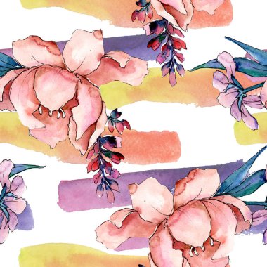 Şakayık buketleri botanik çiçek. Suluboya arka plan illüstrasyon küme. Sorunsuz arka plan deseni.