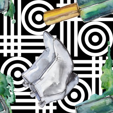 Moda kroki glamour çizimde bir suluboya stil izole öğesi. Sorunsuz arka plan deseni.