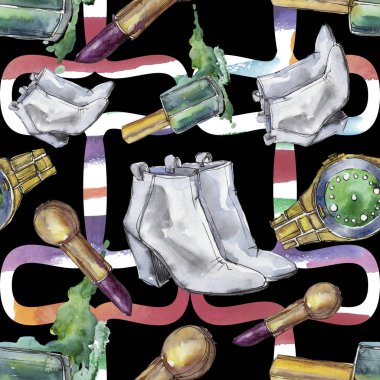 Moda kroki glamour çizimde bir suluboya stil izole öğesi. Sorunsuz arka plan deseni.