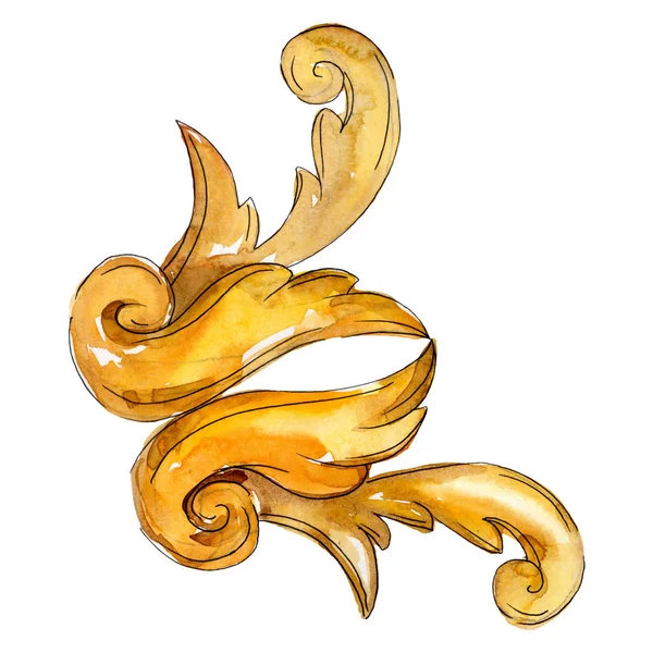 Goldmonogramm floraler Ornament. barocke Gestaltung isolierte Elemente. Aquarell Hintergrund Illustration Set. — Stockfoto