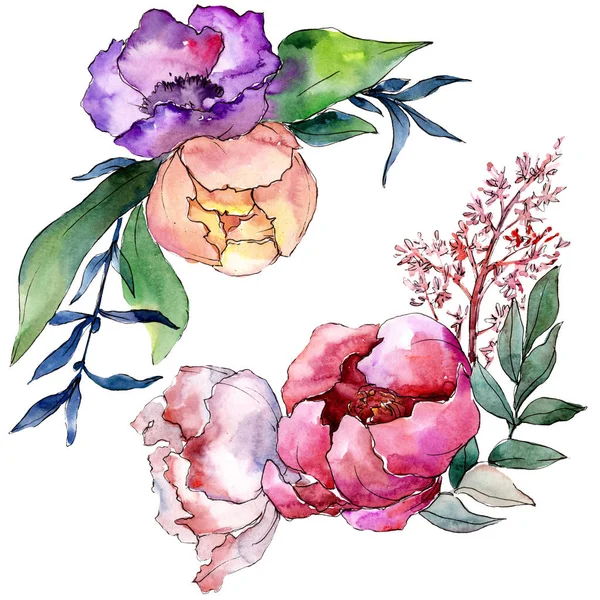 Peony bouquets floral botanical flower. Watercolor background set. Isolated bouquet illustration element. — Stock Photo, Image