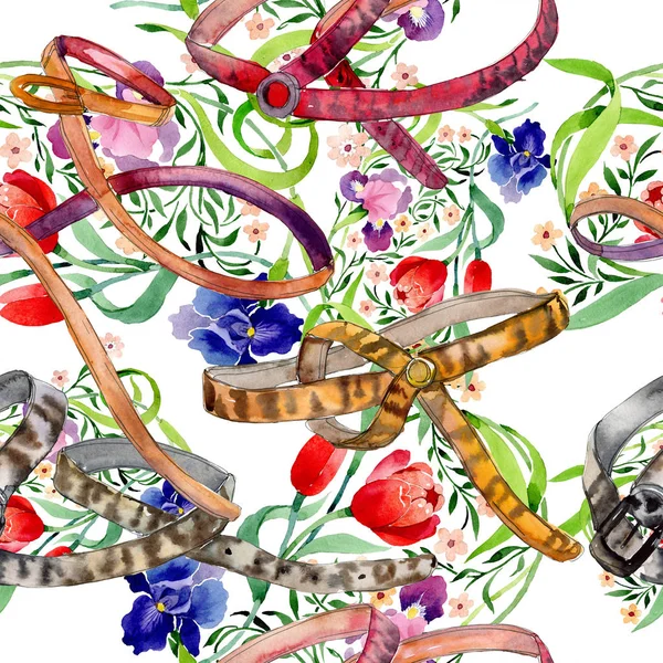 Íris e tulipas ornamento flor botânica floral. Conjunto de ilustração de fundo aquarela. Padrão de fundo sem costura . — Fotografia de Stock
