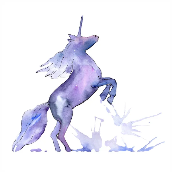 Aranyos Egyszarvú ló állat szarva karakter. Akvarell háttér illusztráció készlet. Elszigetelt Egyszarvú ábra elem. — Stock Fotó