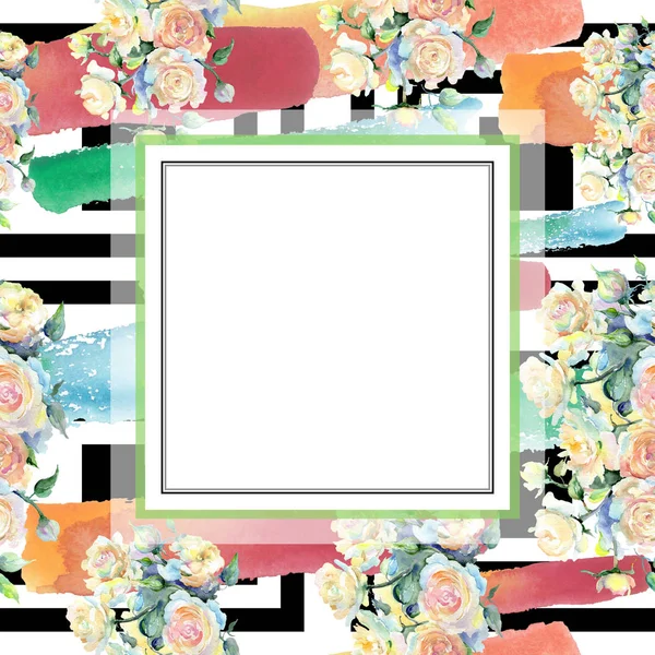 Baige rosa buquê flor botânica floral. Conjunto de ilustração de fundo aquarela. Quadro borda ornamento quadrado . — Fotografia de Stock