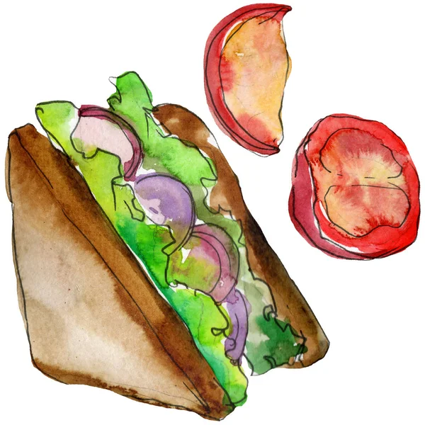Egy akvarell elszigetelt stíluskészlet szendvics. Akvarell gyorsétterem ábra elem fehér háttér. — Stock Fotó
