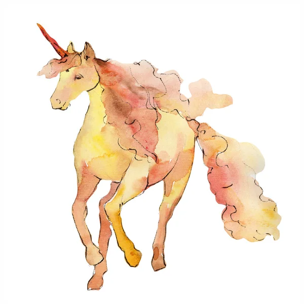 Lindo unicornio caballo animal cuerno carácter. Conjunto de ilustración de fondo acuarela. Elemento de ilustración unicornio aislado . —  Fotos de Stock