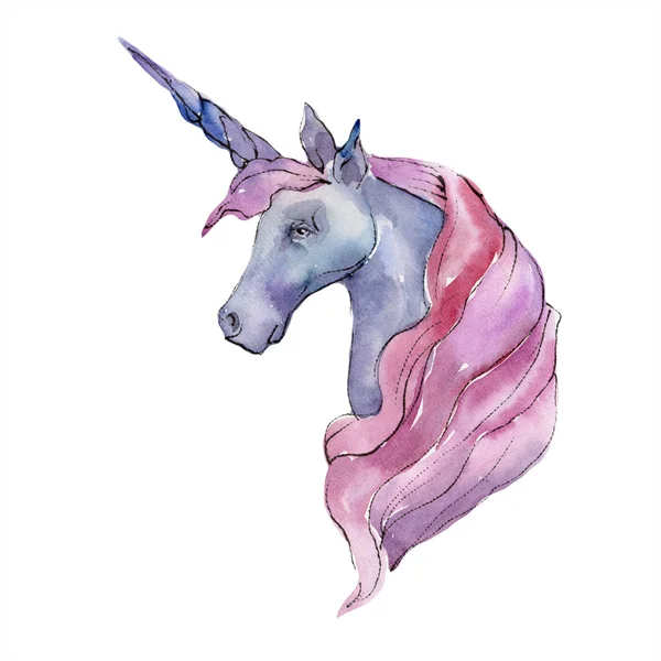 Lindo unicornio caballo animal cuerno carácter. Conjunto de ilustración de fondo acuarela. Elemento de ilustración unicornio aislado . —  Fotos de Stock