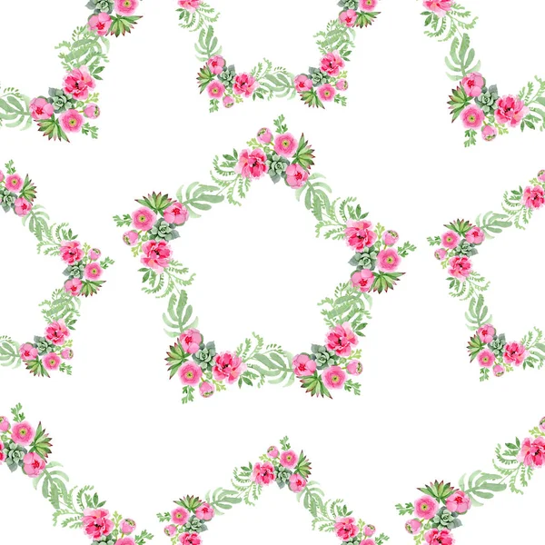 Pink ranunculus floral botanical flowers. Watercolor background illustration set. Seamless background pattern. — Stock Photo, Image