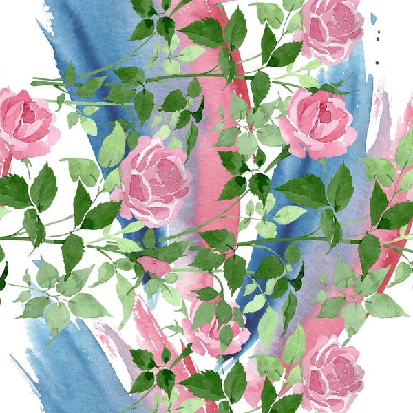ピンク色のブッシュ バラ花植物花 野生春葉が分離されました 水彩イラスト セット 水彩描画ファッション Aquarelle シームレスな背景パターン 壁紙印刷手触りの生地 — ストック写真
