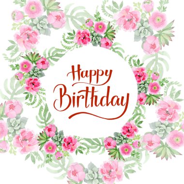 Pembe Düğünçiçeği çiçek botanik çiçekler. Suluboya arka plan illüstrasyon küme. Çerçeve kenarlığı süsleme Meydanı.