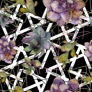 Orman botanik etli çiçek. Suluboya arka plan illüstrasyon küme. Sorunsuz arka plan deseni.