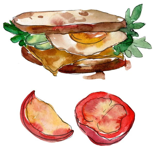 Сэндвич в акварельном стиле изолированный набор. Элемент иллюстрации акварели на белом фоне . — стоковое фото