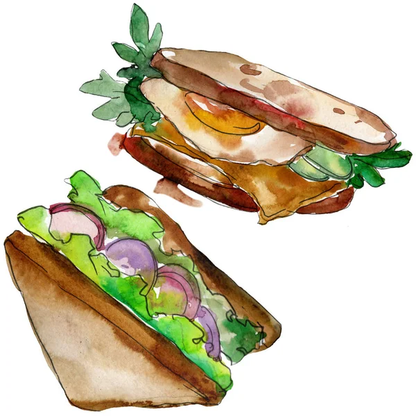 Sandwich in un set isolato in stile acquerello. Acquerello fast food elemento illustrazione su sfondo bianco . — Foto Stock