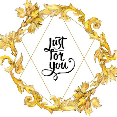 Altın monogram çiçek süsleme. Suluboya arka plan illüstrasyon küme. Çerçeve kenarlığı süsleme Meydanı.