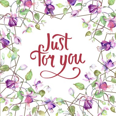 Mor fuşya buket. Botanik çiçek. Suluboya arka plan illüstrasyon küme. Çerçeve kenarlığı süsleme Meydanı.