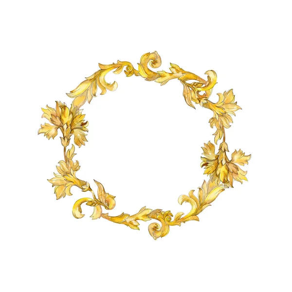 Adorno floral monograma dorado. Conjunto de ilustración de fondo acuarela. Marco borde ornamento cuadrado . — Foto de Stock