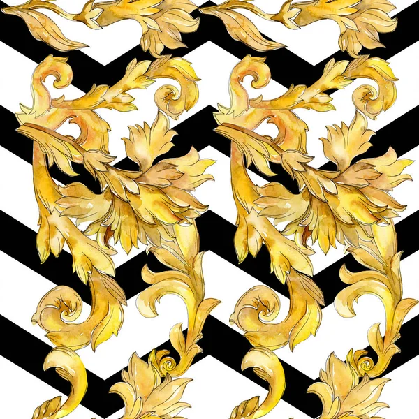 Adorno floral monograma dorado. Conjunto de ilustración de fondo acuarela. Patrón de fondo sin costuras . —  Fotos de Stock