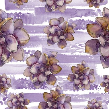 Orman botanik etli çiçek. Suluboya arka plan illüstrasyon küme. Sorunsuz arka plan deseni.