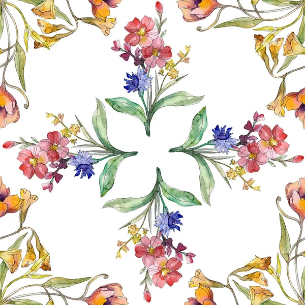 Impressões de moda de luxo com flores silvestres. Conjunto de ilustração de fundo aquarela. Padrão de fundo sem costura . — Fotografia de Stock